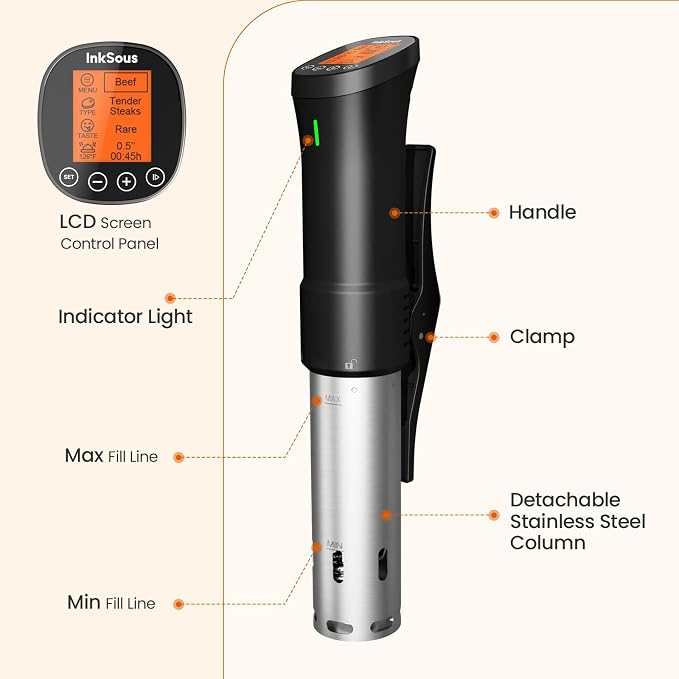 Sous Vide Cooker WiFi 2.4G, 1000W Sous Vide Machine ISSV-200-W with APP 18 Recipes, Timer Alarm, 1°F Precision, Calibration, Ultra-Quiet Thermal Immersion Circulator APP-Controlled