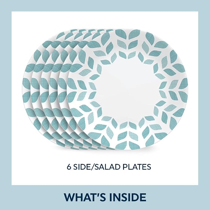 Corelle Global Collection Vitrelle 6-Piece Dinner Lunch Set, Triple Layer Recycled Glass, Lightweight Eco-Friendly Round 8-1/2-Inch Plates Set, Northern Pines