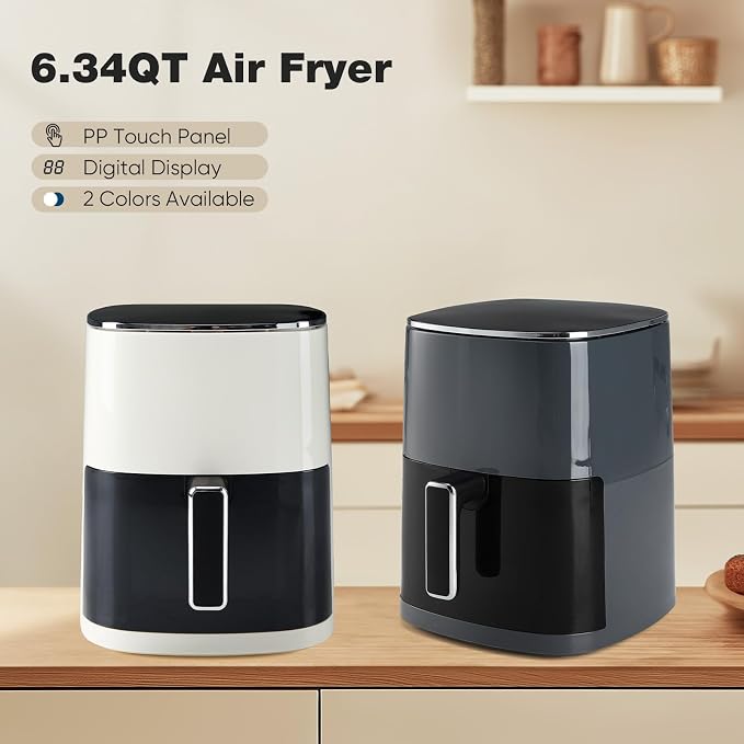 OLIXIS Air Fryer 6 Quart with Window Square Airfryer 12-in-1 Air Frys, Roast, Reheat, Dehydrate, Bake, Steam, Fries, Custard, Chicken, Wings, Sea Food, Vegetabels,400F, White