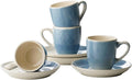 famiware Glacier Espresso Cups with Saucers Set of 4, 3oz Espresso Cup Set, Coffee Mug Set for Latte, Macchiato, Stoneware Demitasse Cups Set for Cafe, Microwave&Dishwasher Safe, Azure Blue