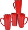 BYCNZB 16oz black Funnel Ceramic Tall Coffee Mugs for Coffee, Tea, Cocoa, Latte, Milk set of 4 (Red)