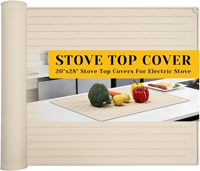 Cook's Aid Stove Top Cover for Electric Stove - Silicone Stove Mat for Glass Top Stove, Glass Cooktop Protector, Dish Mat Drying Kitchen Mat (Elegant Beige, 20x28 Inch)