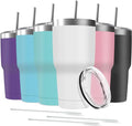 30oz Stainless Steel Travel Mug with Lid, 6 Pack Double Wall Vacuum Insulated Bulk Tumbler with 6 Straws, Powder Coated Coffee Cup Suitable for Vehicle Cup Holders(Assorted Colors)