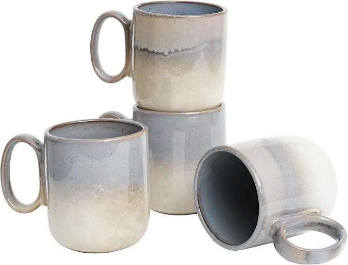 Bosmarlin Ceramic Coffee Mug Set of 4, 14 Oz, Coffee Cups with Big Handle, Microwave Safe, Unique Reactive Glaze (Purple)