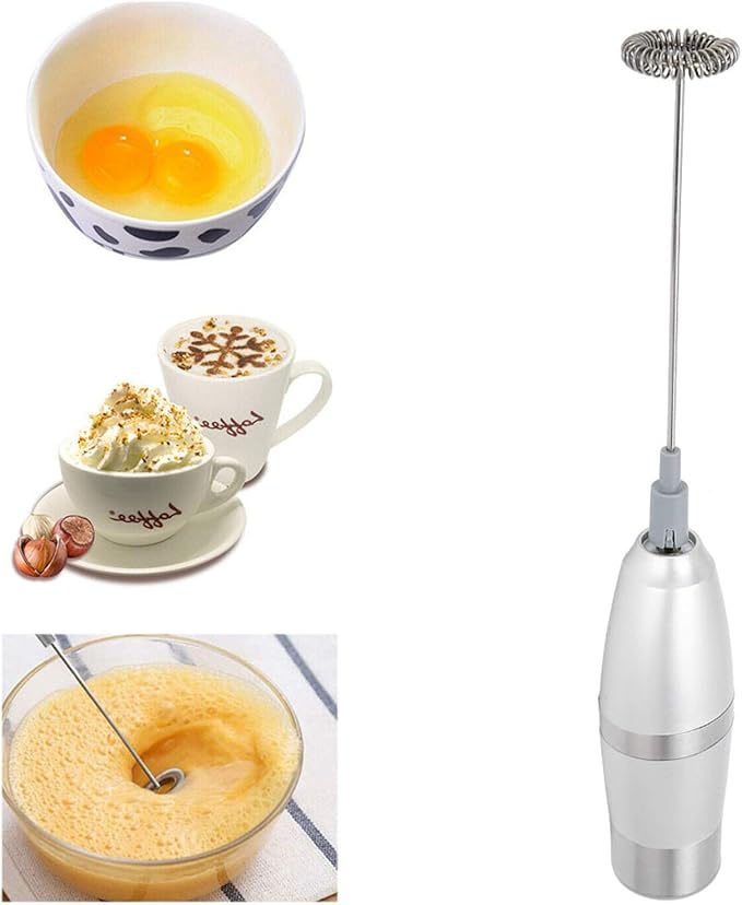 Handheld Electric Egg Beater, Stainless Steel Milk Frother Automatic Egg Beater Rotating Coffee Foam Mixer for Lattes Cappuccino Hot Chocolate