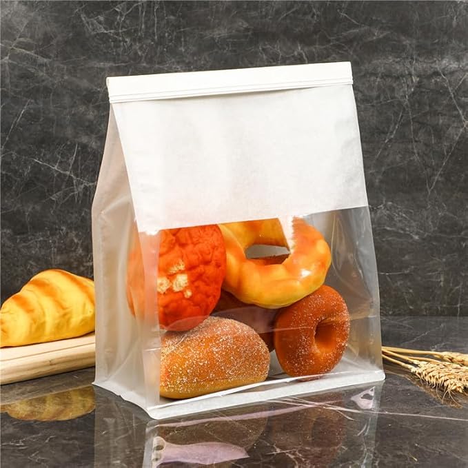 100 Pack Paper Bread Bags for Homemade Bread Sourdough Bread Bags Large Paper Bakery Bag with Window for Baked Food Packaging Storage, White(11x9x4.3 Inches)