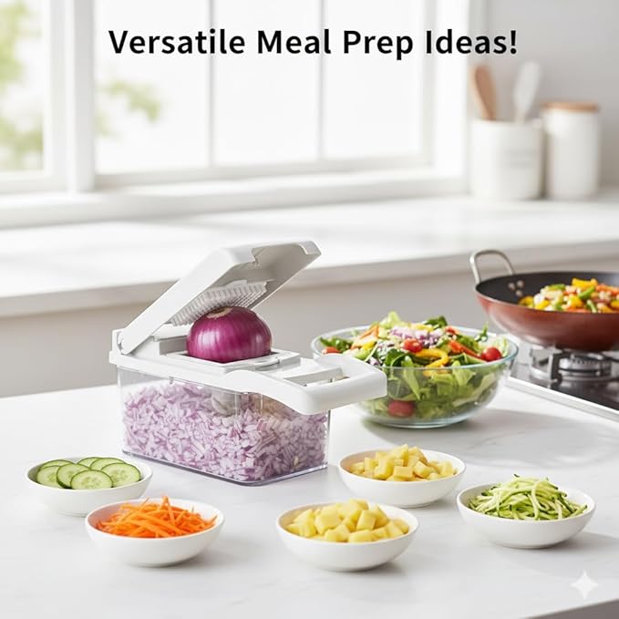 Garlic Crusher & 16-in-1 Vegetable Chopper Bundle – Stainless Steel Garlic Press with Multifunction Mandoline Slicer, Onion Chopper, Food Processor & Kitchen Prep Tools