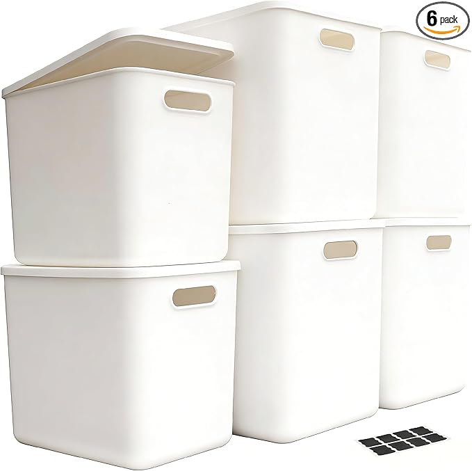 Set Of 6 Plastic Storage Bins,Versatile Kitchen Pantry Organization and Storage,for Plastic Storage Container Under Bed,Under Sink Bathroom Organizer (White, 4 XL+2 L)