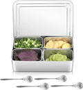 Boao 4 Compartment 304 Yakumi Pans Stainless Steel Seasoning Condiment Container with Lids Spoons, Japanese Yakumi Pans Mini Sauces Salad Dressings Storage for Food, Herbs, Spices