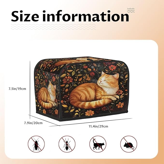 Animal Flower Cat Kitten Toaster Cover 2 Slice Dust and Fingerprint Protection Toaster Bread Maker Covers Washable Kitchen Small Appliance Covers for Kitchen Accessories Decor Bakeware Women Gift