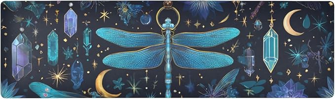 Dark Blue Dragonflies Stars Moons Trivet Table Runner Heat Resistant 230F for Hot Dishes Pots Plates Kitchen Dining Table Protector Decorative 39.37 X 11.8 Inch