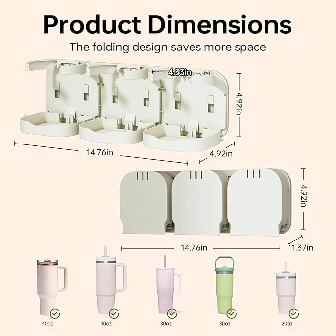 Magnetic Stanley Cup Holder for Fridge, Water Bottle Organizer & Tumbler Rack with Foldable Design for Kitchen, Stanley Cup 40 oz Accessories, Ideal Gifts 2PCS (White)