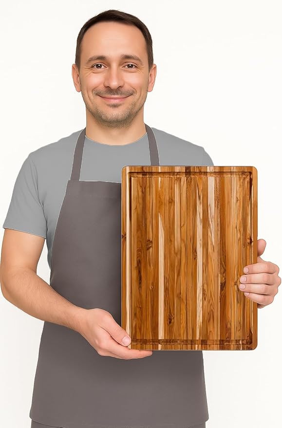 Teakhaus Carving Board with Juice Groove - Small (S) Teak Wood Cutting Board 16”L x 12”W x 1.5” Thick - Sustainably Harvested & FSC Certified - Knife Friendly with Beeswax Oil Finish