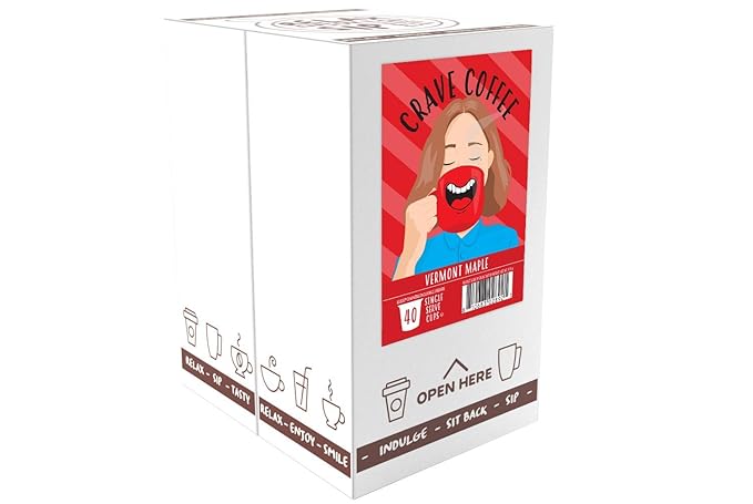 Crave Beverages Flavored Coffee Pods, Compatible with K-Cup Brewers, Single Serve Vermont Maple, 40 Count