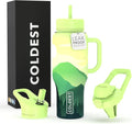 Coldest Tumbler with Handle and Straw - 100% Leak Proof Insulated Tumbler with Lid and Straw (3 Lids) - Stainless Steel Tumblers for Women & Men - Cup Holder Friendly Base, 36 oz (Happy Camper)