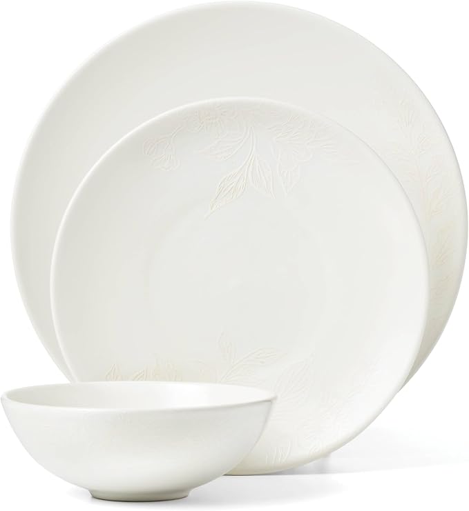 Oneida 897397 Roseto 12-Piece Dinnerware Set, White