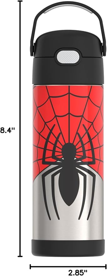 THERMOS FUNTAINER 16 Ounce Stainless Steel Vacuum Insulated Bottle with Wide Spout Lid, Spiderman
