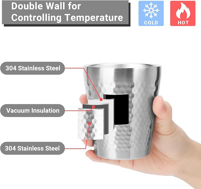 Stainless Steel Cups Double Wall, 10 oz Insulated Tumbler, 8 Pack Unbreakable Stackable Water Tumblers Vacuum Insulated Metal Cup Premium Drinking Glasses for Travel Camping Home Outdoor