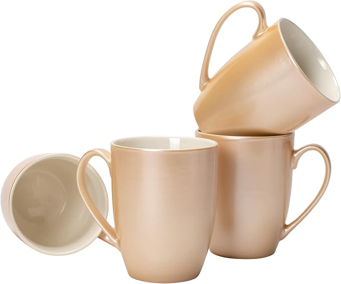 Elanze Designs Pearlescent Sand Finish 10 ounce New Bone China Coffee Cup Mugs Set of 4