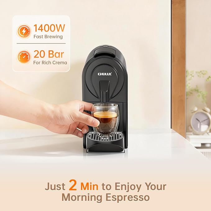 CHULUX Upgrade Bafè-Pro Espresso Machine for Nes Original Pods, 20Bar Rapid Extraction Home Espresso Coffee Maker for Espresso & Lungo, Black