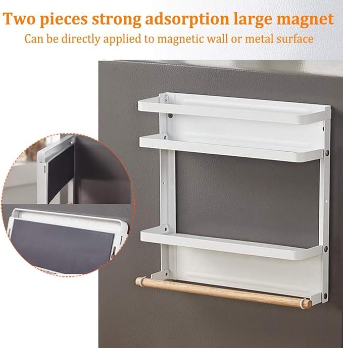Magnetic Spice Rack for Refrigerator Magnetic Paper Towel Holder for Fridge Magnetic Shelf Magnetic Shelves Fridge Magnet Organizer Spice Rack Kitchen Organization Kitchen Storage(White)