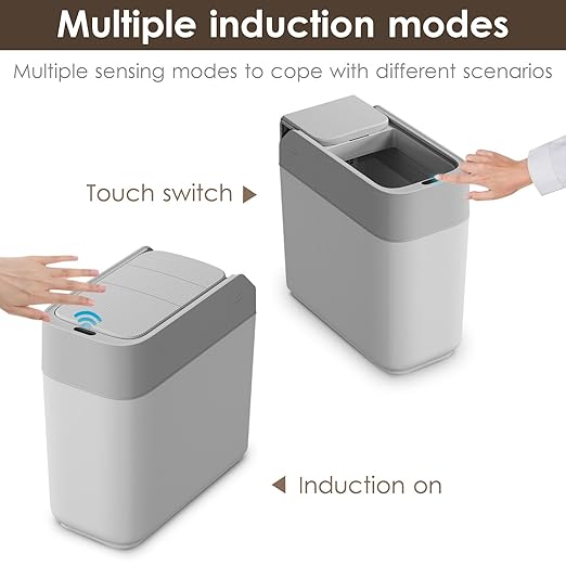 Smart Sensor Trash Can with Slide Lid - 3.2 Gallon Automatic Bathroom Kitchen Waste Bin Touchless Motion Smart Trash Bin for Narrow Spaces, Office, Bedroom, Living Room (White)