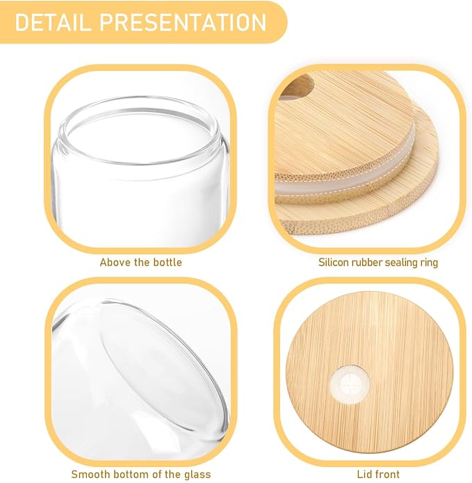 20 Pack Sublimation Glass Cans Transparent Sublimation Beer Glass Can Shaped with Bamboo Lids Borosilicate Glasses Tumbler Mason Jar Cups Mug with Straw for Beer, Juice, Soda, Iced Coffee, Drinks 16oz