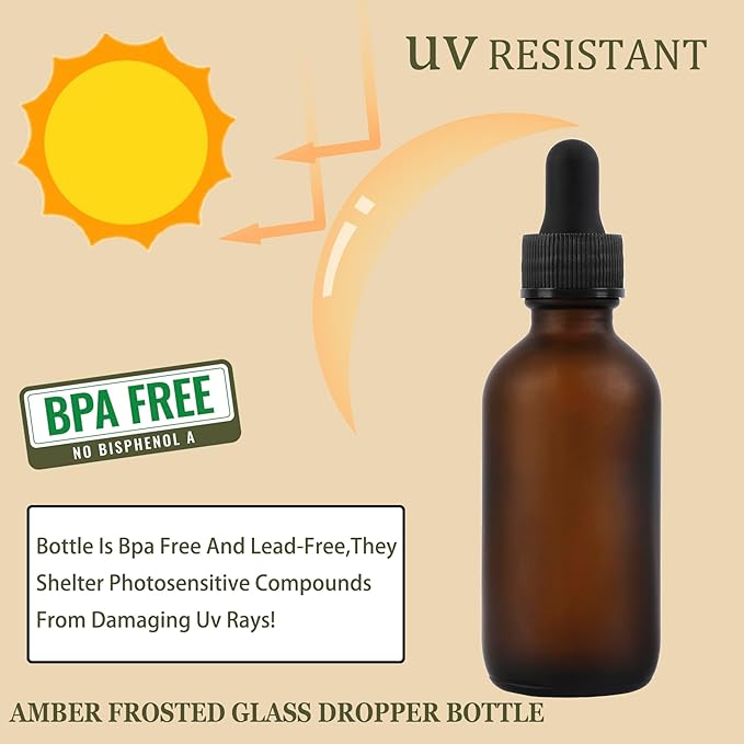 NOOEEISS 24 Pack, 2oz Glass Dropper Bottle, Preety Texture Tincture Bottles with Precise Scales Eye Droppe, for All Kinds Of Mixed Liquids,Leak-Proof Design for Easy Travel (Amber Frosted)