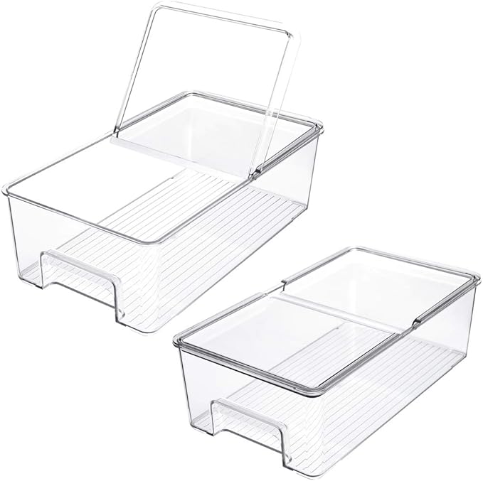 SANNO Vegetable Refrigerator Organizer Food Bins with lids Large Stackable Fridge Clear Organizers Organizer Turntable Storage Container Rotating Organizer Spinning Organizer Bins