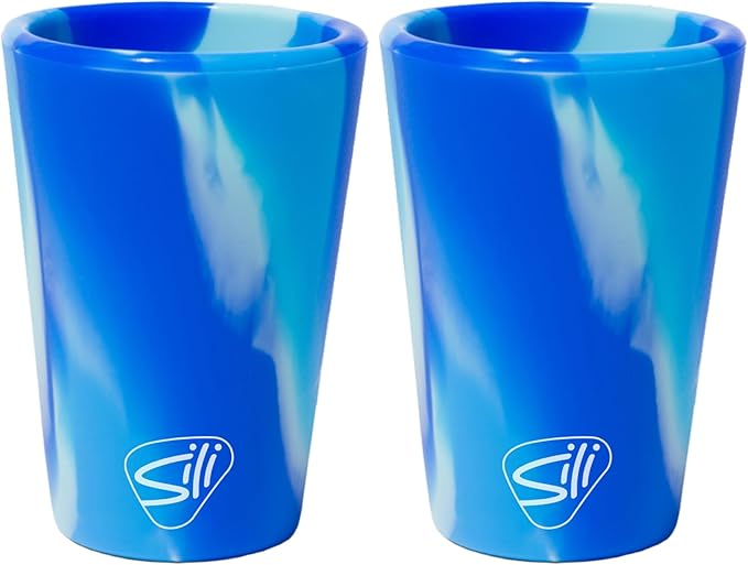 Silipint 1.5oz Silicone Shot Glasses – Pack of 2 Unbreakable, BPA-Free, Non-Toxic, Dishwasher & Freezer Safe Cups – Colored Shot Glasses for Cold Beverages, Cocktails, Travel, Party (Arctic Sky)