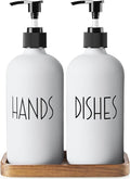 ALELION White Dish Soap Dispenser Set for Kitchen - 16 OZ Hand Soap Dispenser with Pump and Acacia Wood Tray - for White Kitchen Decor and Accessories