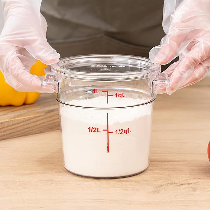 Restaurantware Met Lux 1 Quart Food Storage Containers 10 Round Commercial Storage Containers - Lids Sold Separately With Volume Markers Clear Plastic Food Prep Buckets Space-Saving Storage