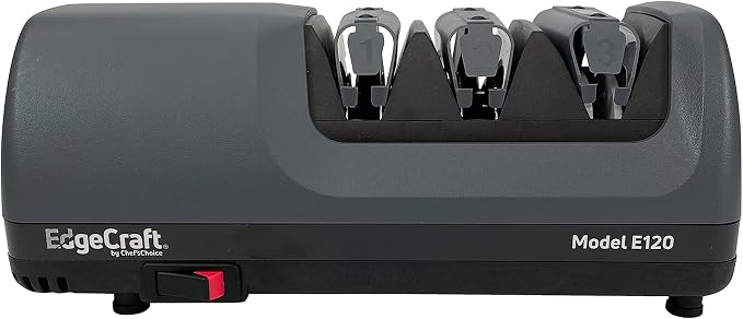 EdgeCraft E120 Electric Knife Sharpeners for 20-Degree Straight and Serrated Knives Diamond Abrasives Precision Angle Control, 3-Stage, Gray