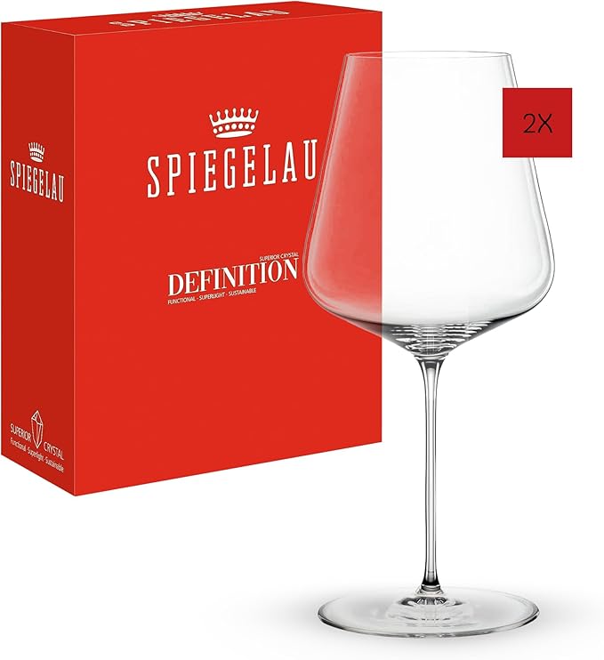 Spiegelau Definition Bordeaux Wine Glasses Set of 2 – Large Red Wine Glasses for Cabernet Sauvignon & Merlot – Lead-Free Crystal Stemware for Home Bar & Special Occasions