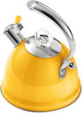 Harriet Tea Kettle Stovetop, 2.5 QT Whistling Stainless Steel Teapot, 3-Layer Base, Unique Ergonomic Handle, Includes Pot Holder & Mat, Electric/Induction/Gas Stovetops Applicable, Yellow
