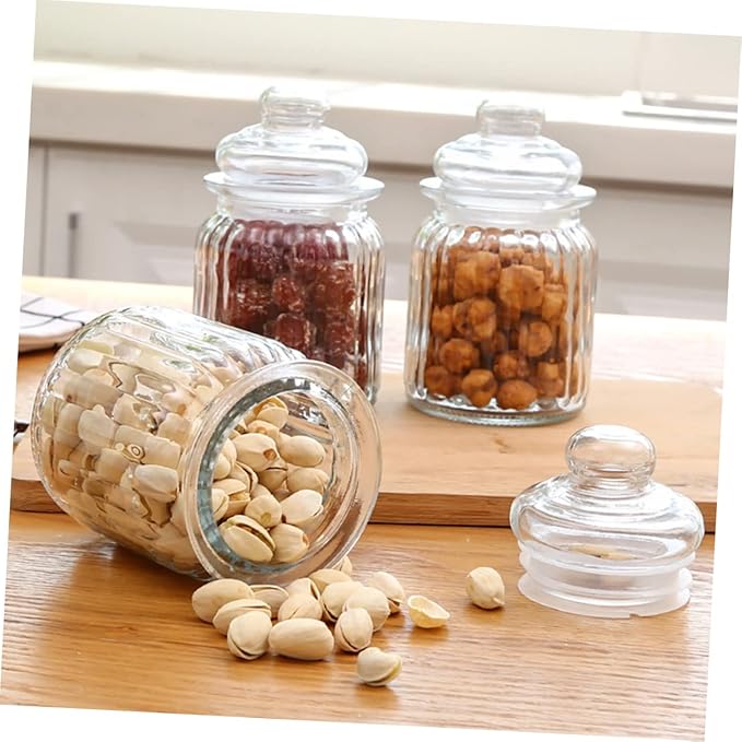 4pcs Glass Storage Bottles Food Prep Containers Canning Jars Airtight Storage Jars Pantry Boxes Lids