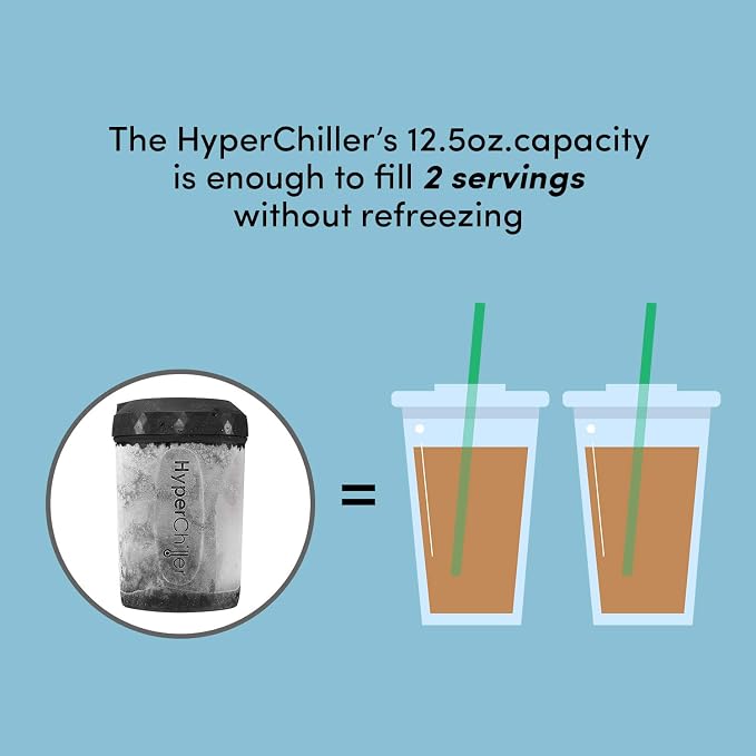 HyperChiller HC2CB Patented Iced Coffee/Beverage Cooler, NEW, IMPROVED,STRONGER AND MORE DURABLE! Ready in One Minute, Reusable for Iced Tea, Wine, Spirits, Alcohol, Juice, 12.5 Oz, Charcoal Black