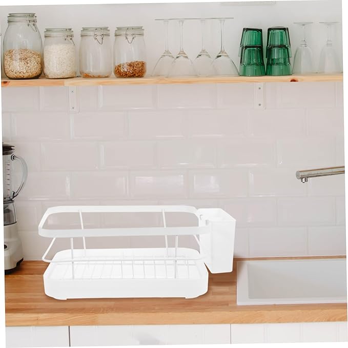 OUNONA Kitchen Tableware Drainer Rack Dish Drying Racks for Kitchen Counter Dish Bowl Drain Easy Installation White
