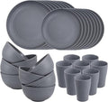 Supernal 32pcs Wheat Straw Dinnerware Sets,Unbreakable Dinnerware Sets for 8,Reusable Tableware,Dishes Set for 8,Plates and Bowls Set Dark Grey Include16pcs Plates, 8pcs Bowls, 8pcs Cups