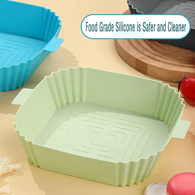 200Pcs 8IN Air Fryer Liners Disposable for 5-8QT Air Fryer and 4Pcs 7.5in Air Fryer Silicone Liners for 3 to 6 Qt,Food Safe Non-Stick Air Fryer Liners Square Free of Bleach,Air Fryer Parchment Liners