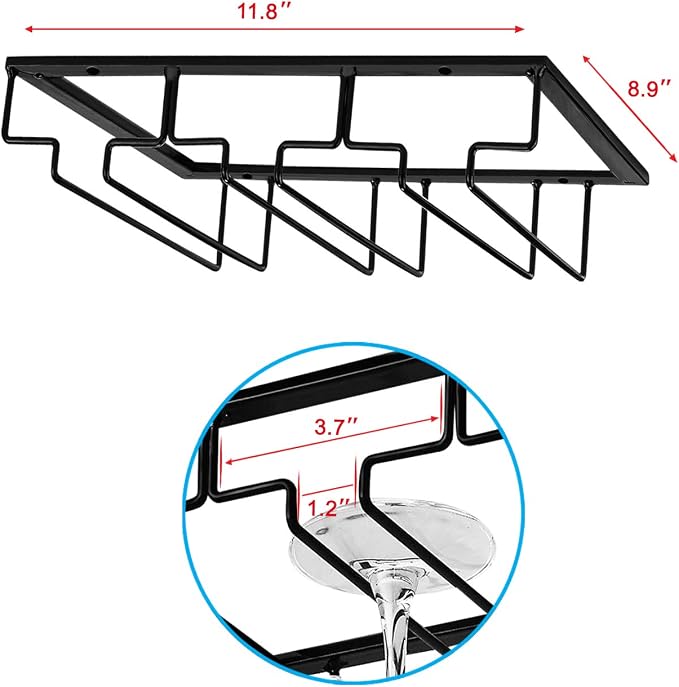 MOCOUM Under Cabinet Stemware Rack, Glass Hanger Rack - Wire Wine Glass Holder Storage Hanger for Cabinet Kitchen Bar (3 Rows)