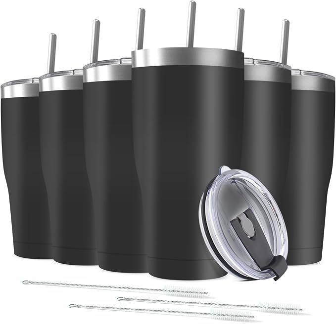 6 Pack 30oz Stainless Steel Tumblers Bulk Reusable Travel Mugs with Lid, Double Wall Powder Coated Coffe Cup for Home, Office, Outdoor Suitable for Vehicle Cup Holders