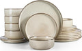 Herogo Stoneware Plates and Bowls Sets for 6, 18 Pieces Modern Round Dinnerware, Reactive Glaze Dishes Set for Kitchen, Chip Resistant, Microwave & Dishwasher Safe, Cream Khaki
