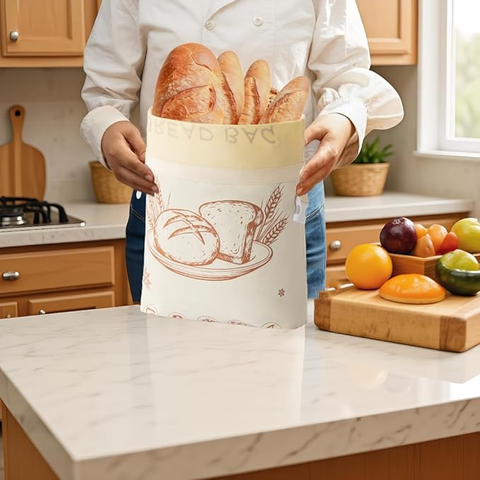 Reusable Beeswax Bread Bags for Homemade Bread & Sourdough, 2 Pack XL 17×13 in Natural Cotton Beeswax Lined Bread Storage Bags, Freezer-Friendly Food Storage to Keep Bread Fresh Longer