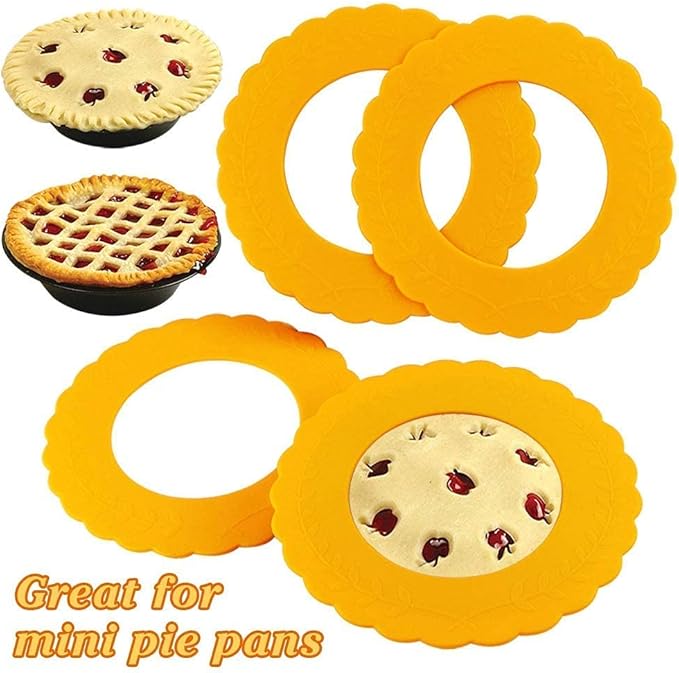 Webake Mini Pie Pan and Mini Pie Shield, 4pcs Mini Pie Tins and 4pcs Mini Silicone Pie Crust Protector