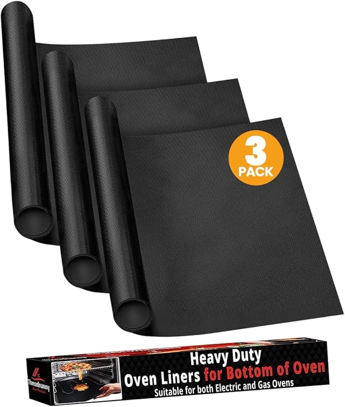 3 Pack Oven Liners for Bottom of Oven, 17"x25" Large Heavy Duty Non-Stick Teflon Mat, Resistant 500°F, BPA & PFOA Free, Reusable for Electric Gas Toaster Microwave Ovens & Grills, Spill Guard