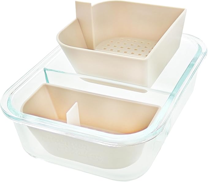 Two Compartment Borosilicate Glass Container Cleaning Tool with Sealable Lid (Full Melt Sand)