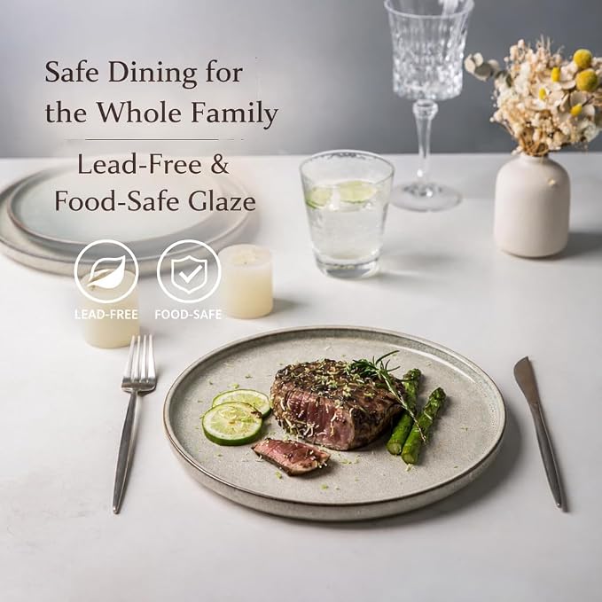 AmorArc Stoneware Dinnerware Sets,Round Reactive Glaze Ceramic Plates and Bowls Set,Highly Scratch Resistant | Dishwasher & Microwave Safe Dishes,Service for 6 (18pc)