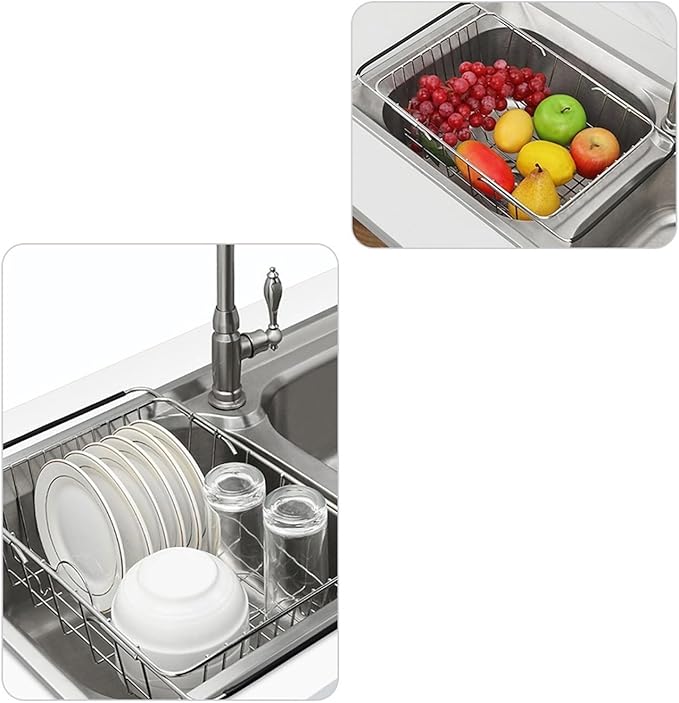 Expandable Over Sink Dish Drying Rack - Versatile Drainage Design for Fruits, Chopsticks, Spoons, and Dishes