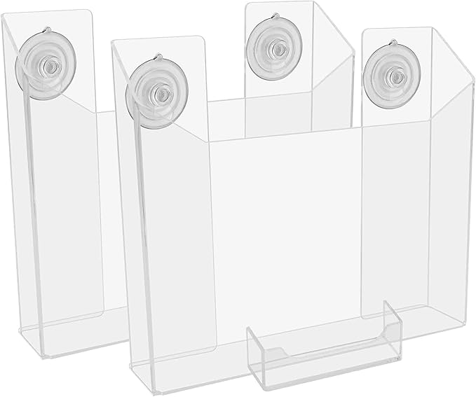 Marketing Holders 2 Pack Suction Cup Brochure Holder for 8.5" Wide Flyers and 3.5" x 2" Business Cards Clear Acrylic Window or Glass Wall Mount Display for Reception Areas Schools and Libraries